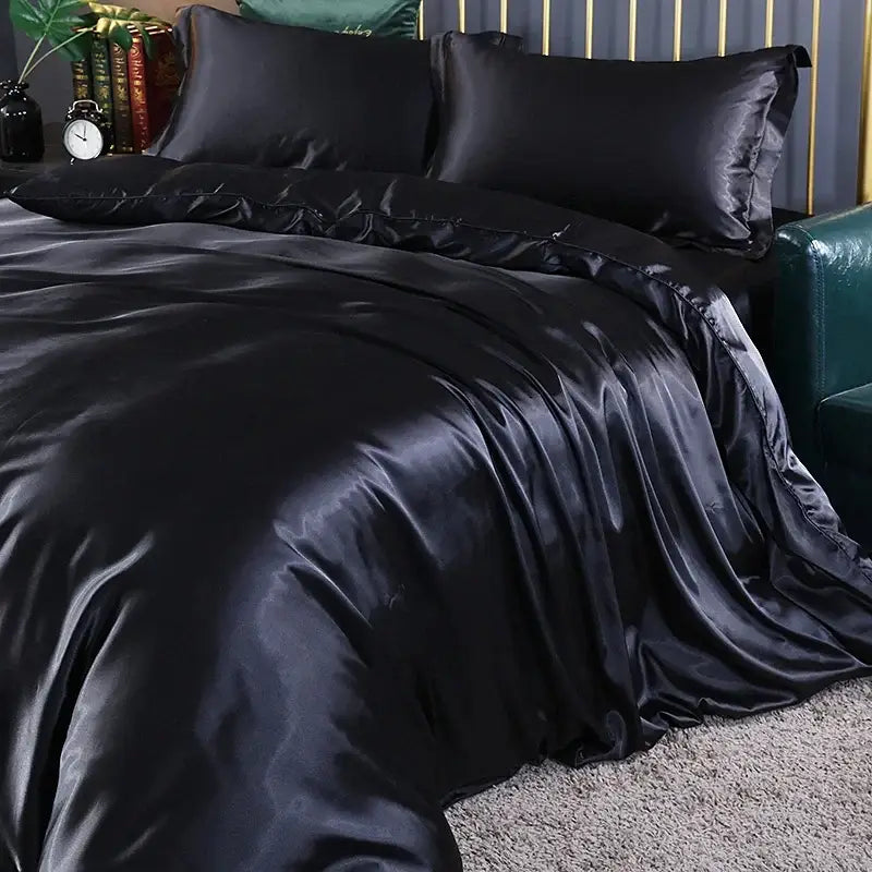 Luxurious fuchsia silk duvet cover bedroom bedding set
