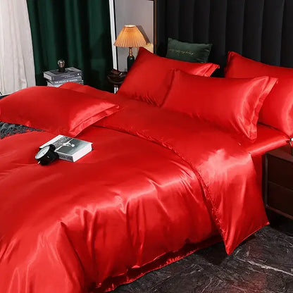 Luxurious emerald green satin duvet cover set bedroom bed sheet