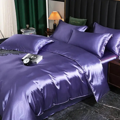 Luxurious emerald green satin duvet cover set bedroom bed sheet