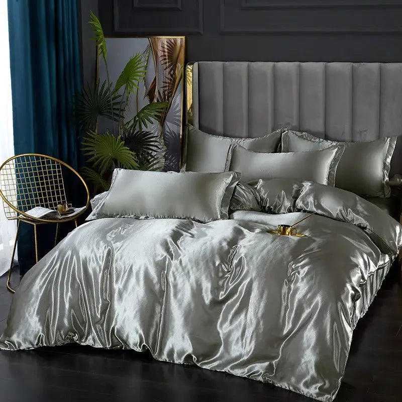 Luxurious rose gold satin 4 pcs duvet cover set bedroom bedding