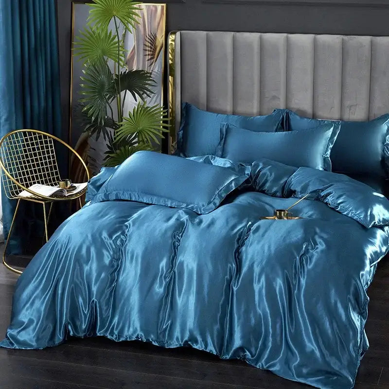 Luxurious golden satin duvet cover bedroom bedding set