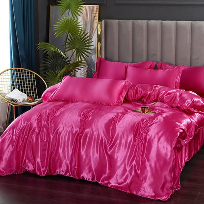 Luxurious golden satin duvet cover bedroom bedding set