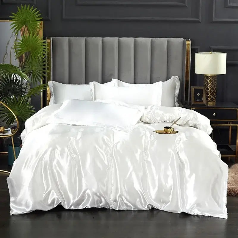 Luxurious golden silk duvet cover set bedroom satin bedding