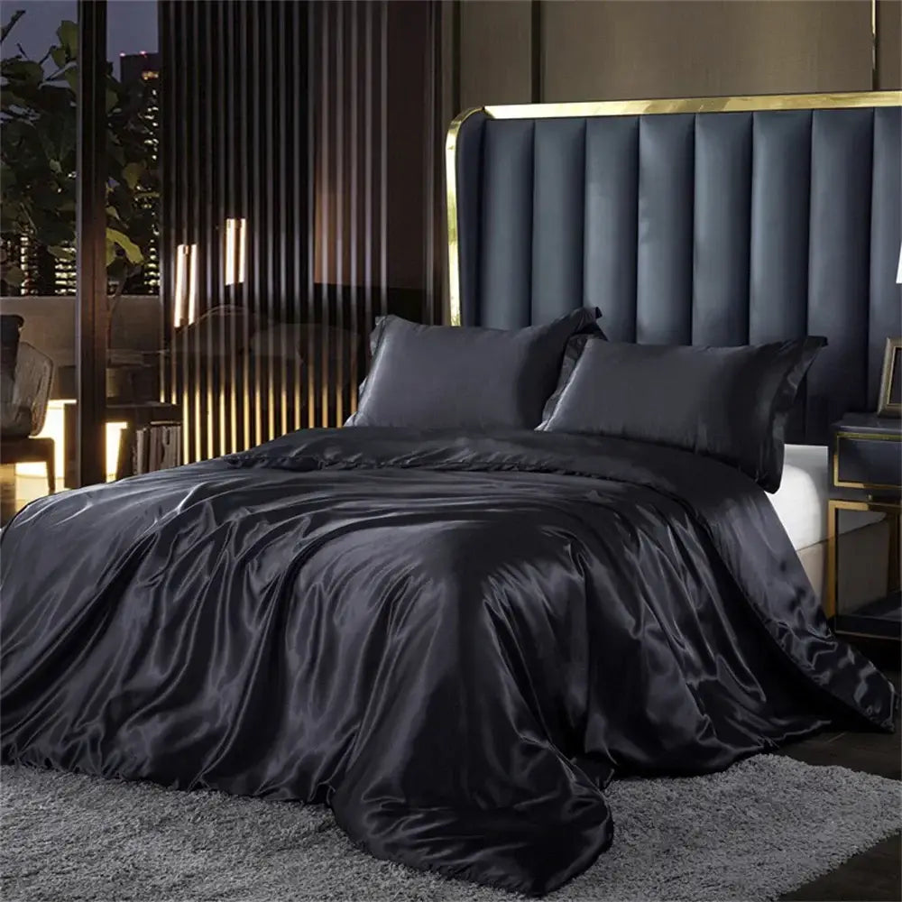 Luxurious rose gold satin duvet cover set bedroom bedding