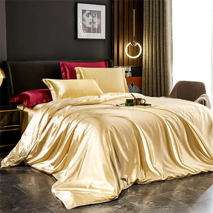 Luxurious rose gold satin duvet cover set bedroom bedding