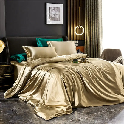 Luxurious rose gold satin duvet cover set bedroom bedding