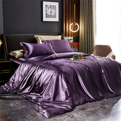 Luxurious rose gold satin duvet cover set bedroom bedding