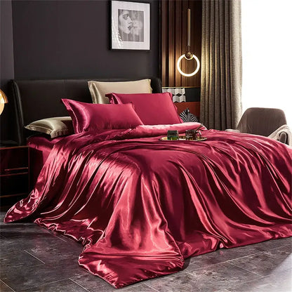 Luxurious rose gold satin duvet cover set bedroom bedding