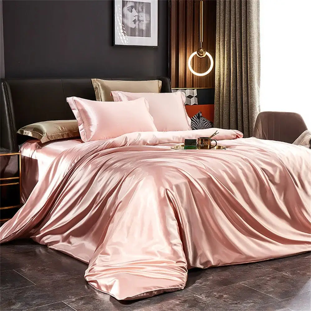 Luxurious rose gold satin duvet cover set bedroom bedding