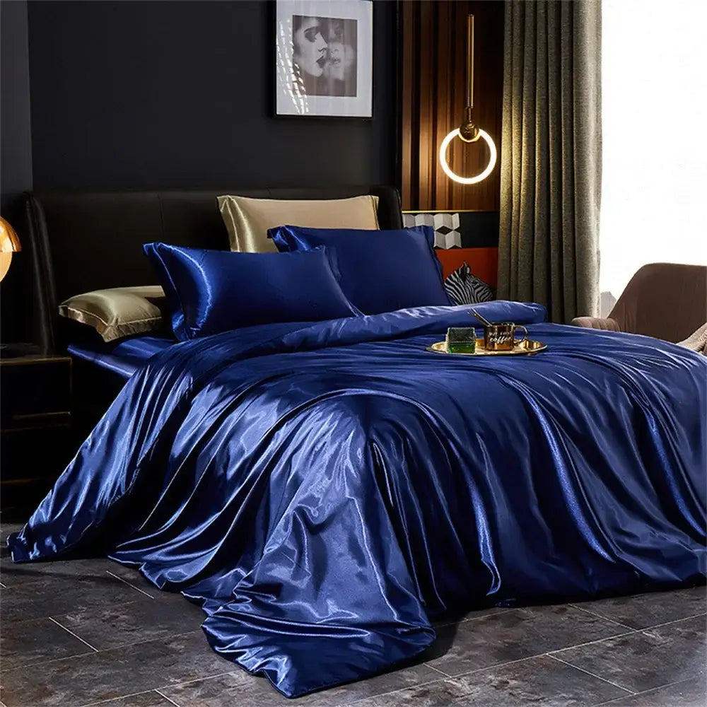 Luxurious rose gold satin duvet cover set bedroom bedding