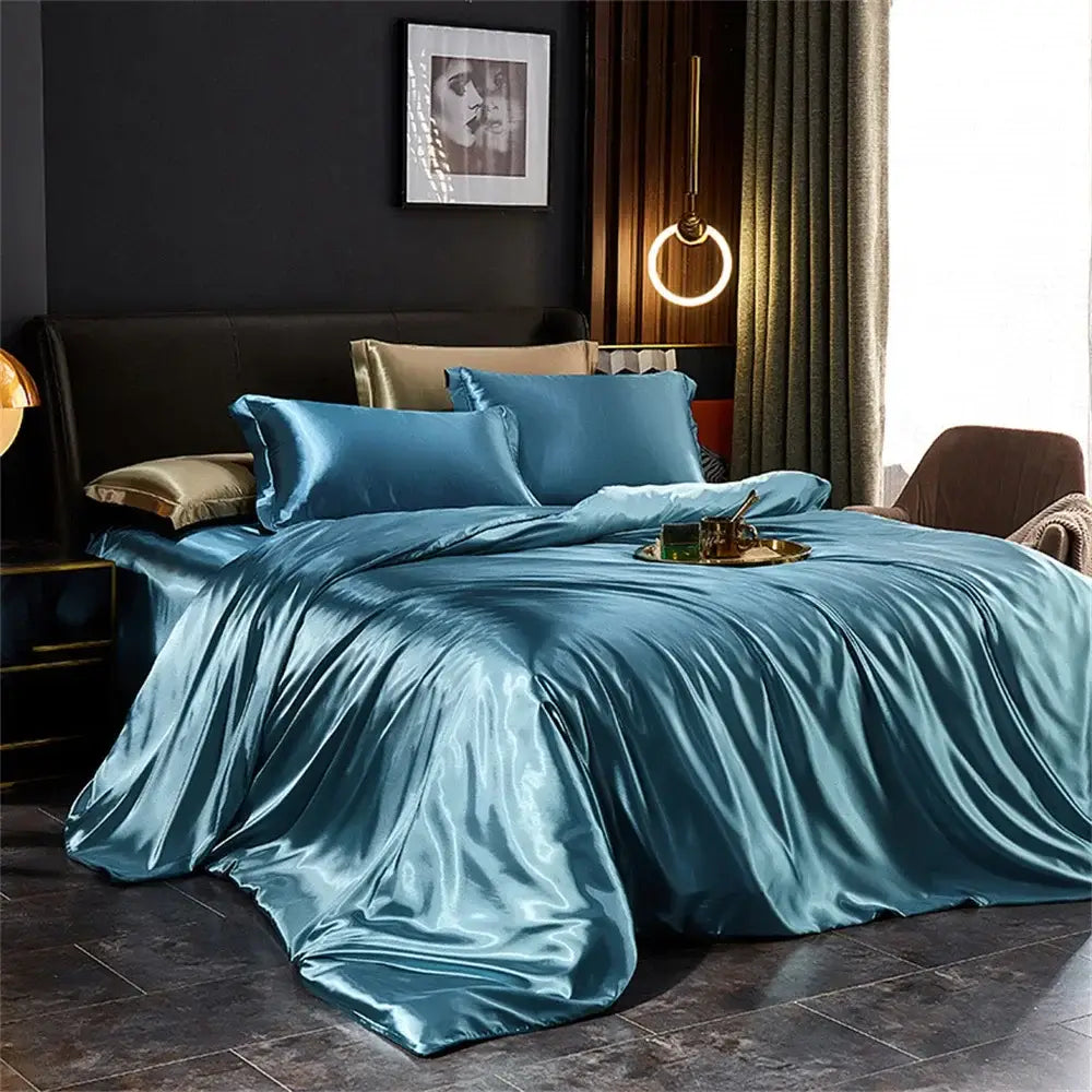 Luxurious rose gold satin duvet cover set bedroom bedding