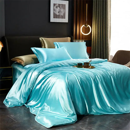 Luxurious rose gold satin duvet cover set bedroom bedding