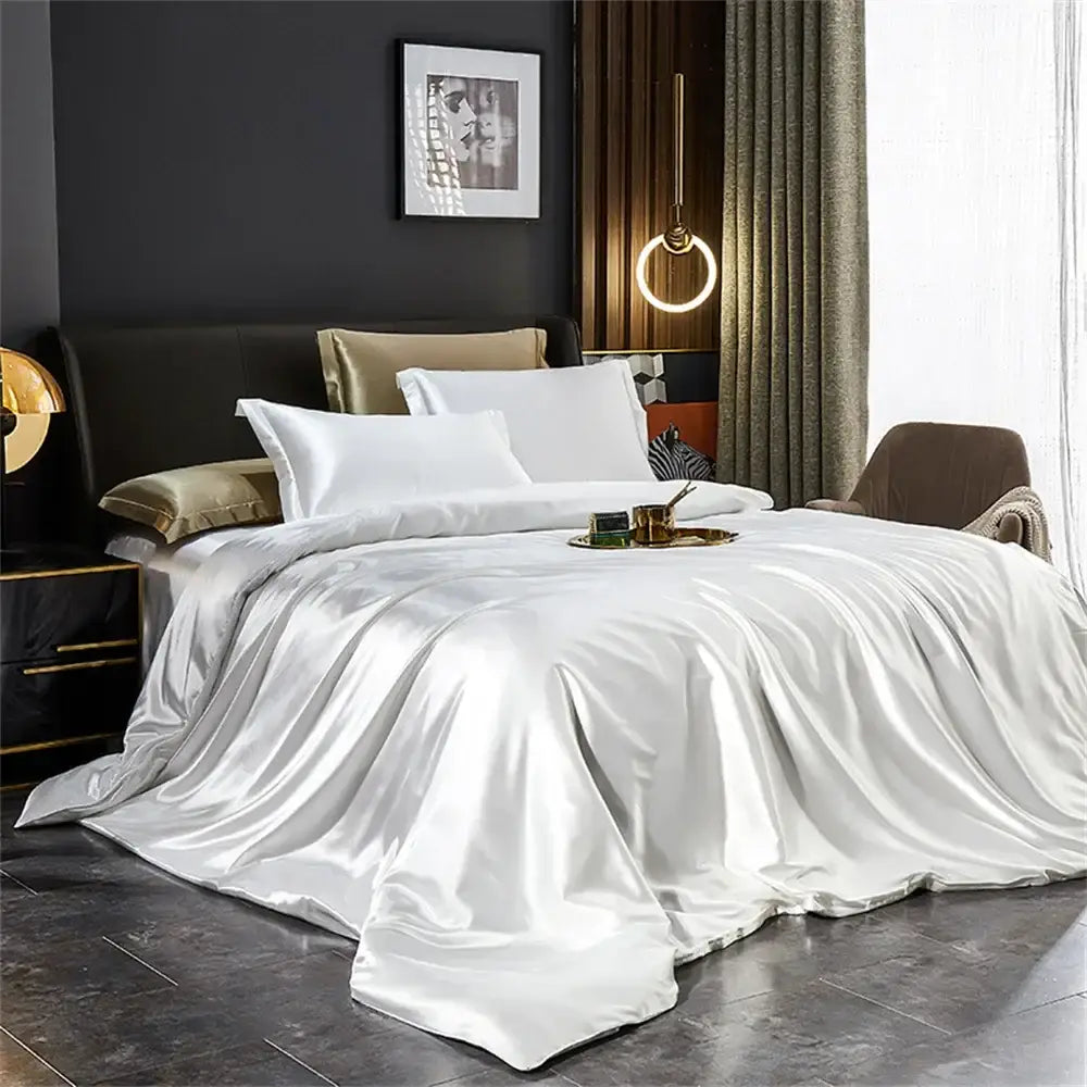 Luxurious rose gold satin duvet cover set bedroom bedding