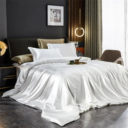 Luxurious rose gold satin duvet cover set bedroom bedding