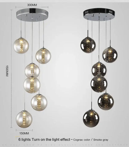 Modern loft dark & amber glass spiral chandelier dining room pendant