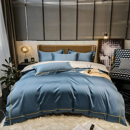 Luxurious navy & gold egyptian cotton duvet cover bedding set bedroom