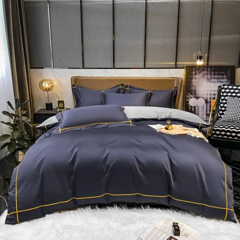 Luxurious navy & gold egyptian cotton duvet cover bedding set bedroom