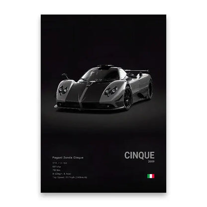 Luxury black & white car wall art print living room decor