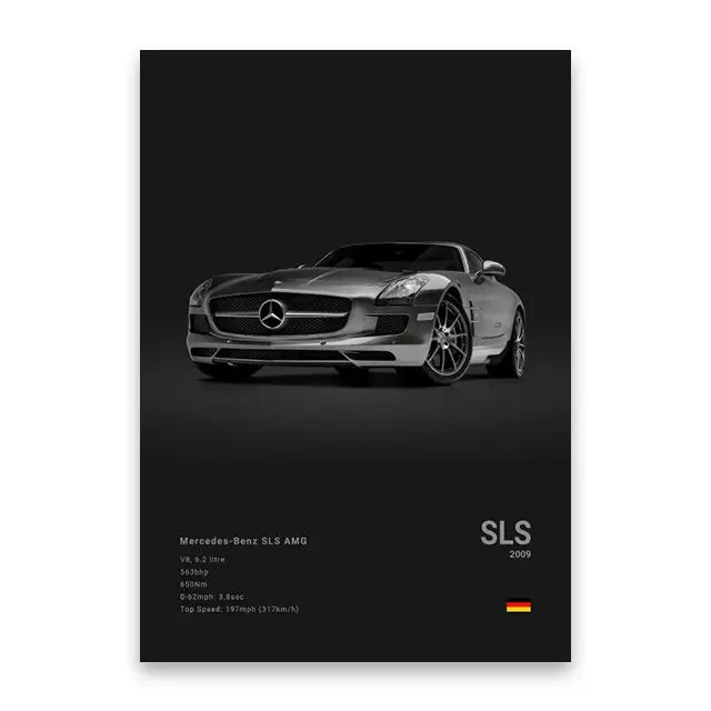 Luxury black & white car wall art print living room decor