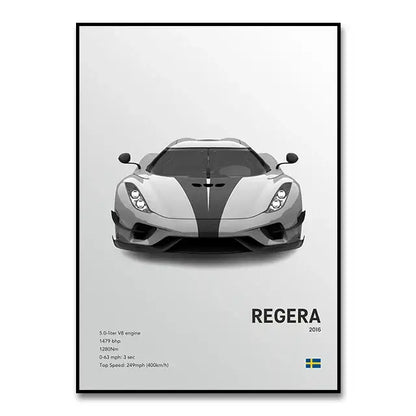 Modern monochrome hypercar canvas wall art living room decor