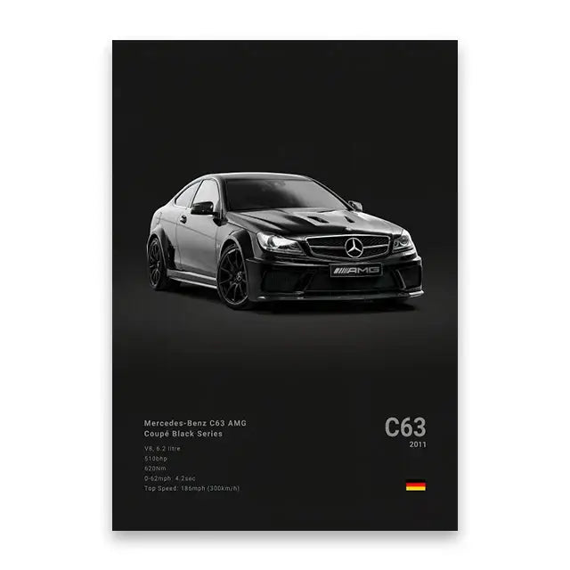 Modern black sports car canvas wall art living room decor