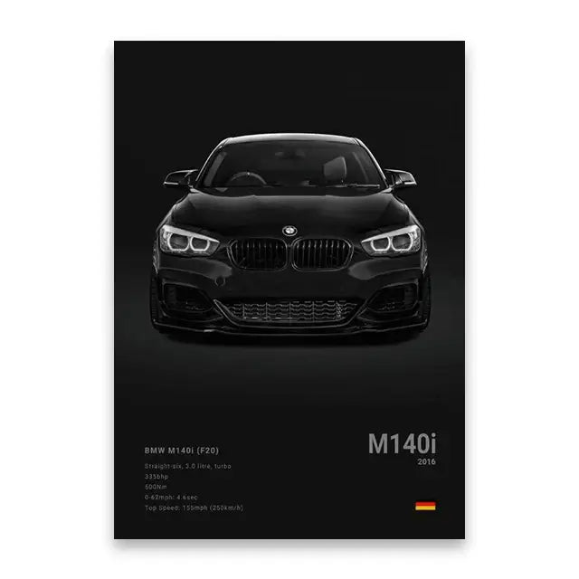 Modern black sports car canvas wall art living room decor