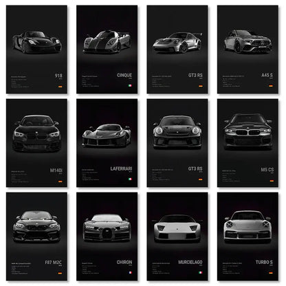 Modern white sports car canvas wall art living room decor
