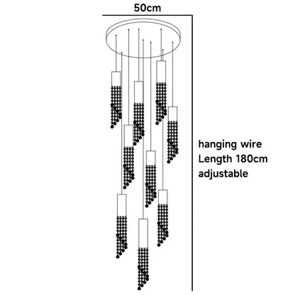 Modern chrome crystal led chandelier staircase cascading light