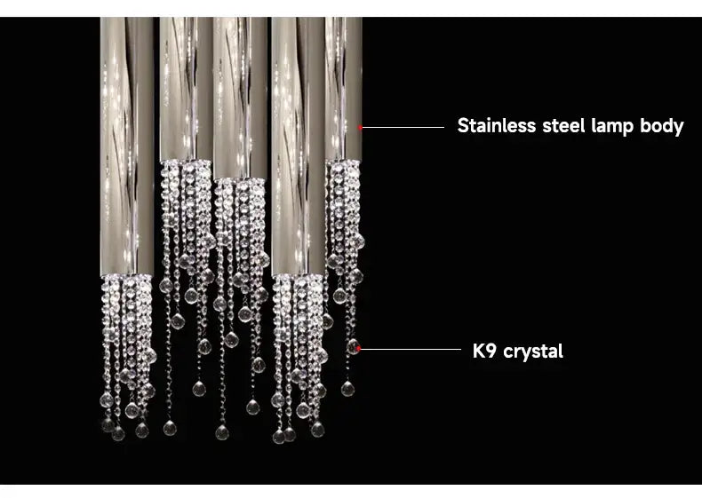 Modern chrome crystal led chandelier staircase cascading light