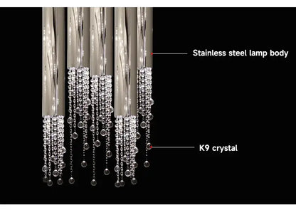 Modern chrome crystal led chandelier staircase cascading light