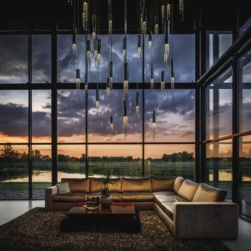 Modern chrome crystal led chandelier staircase cascading light