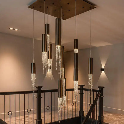Modern chrome crystal led chandelier staircase cascading light