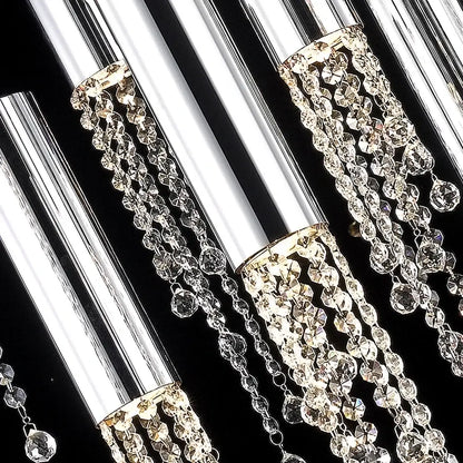 Modern chrome crystal led chandelier staircase cascading light