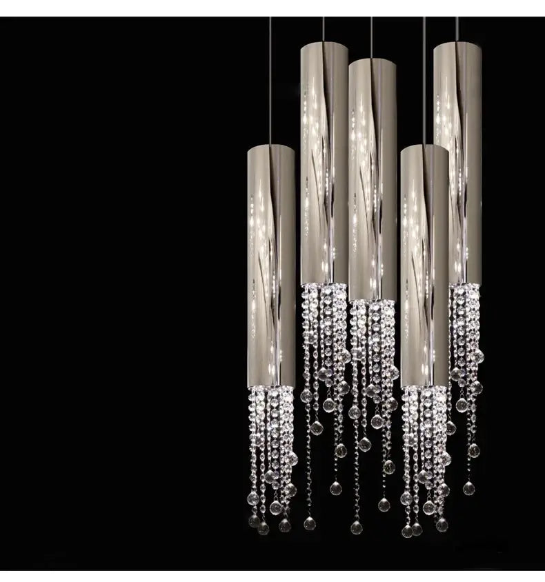 Modern chrome crystal led chandelier staircase cascading light
