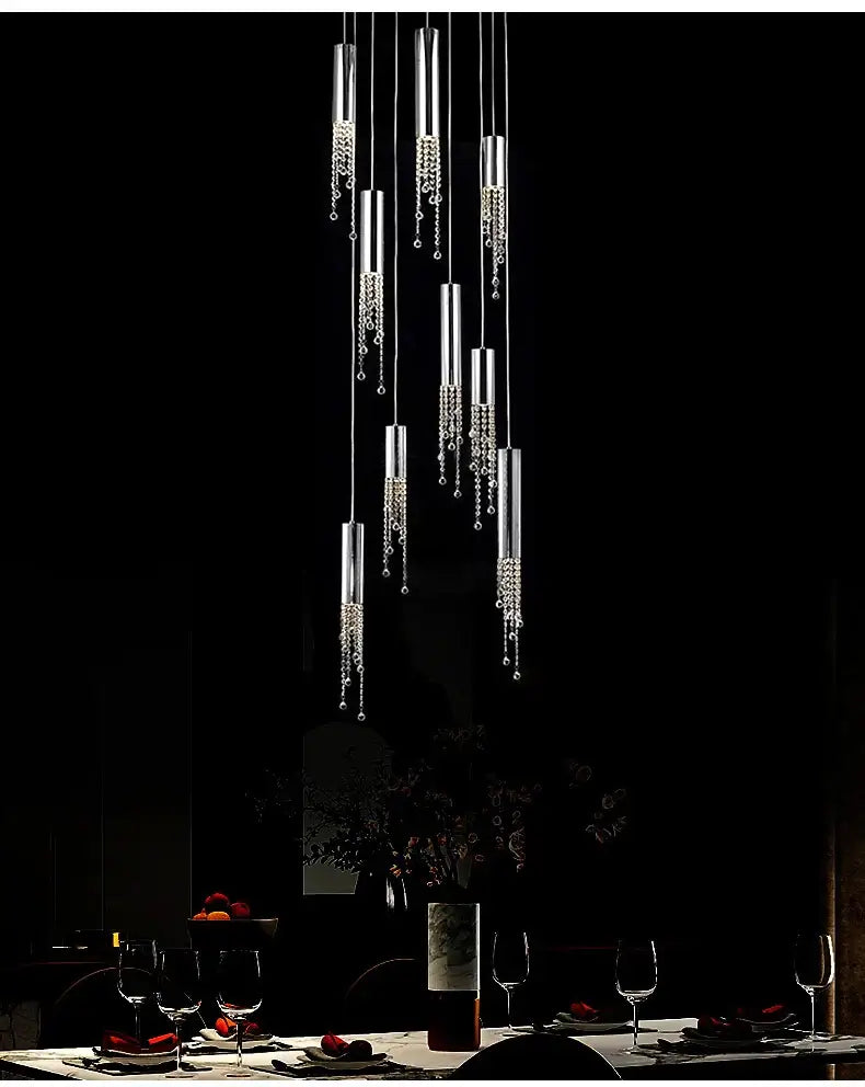 Modern chrome crystal led chandelier staircase cascading light