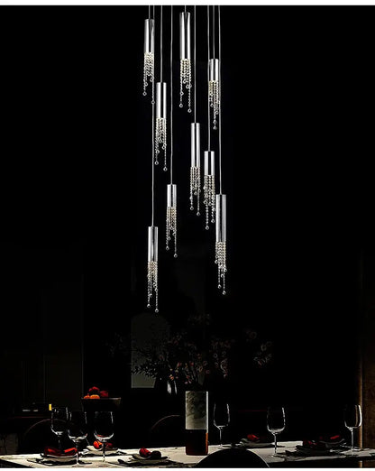 Modern chrome crystal led chandelier staircase cascading light