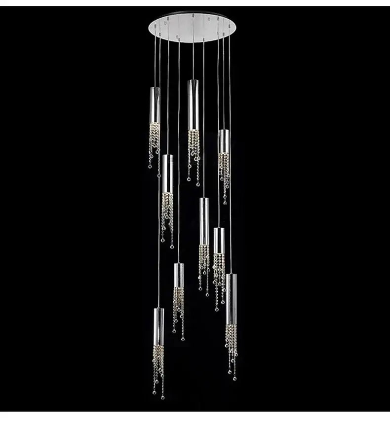 Modern chrome crystal led chandelier staircase cascading light