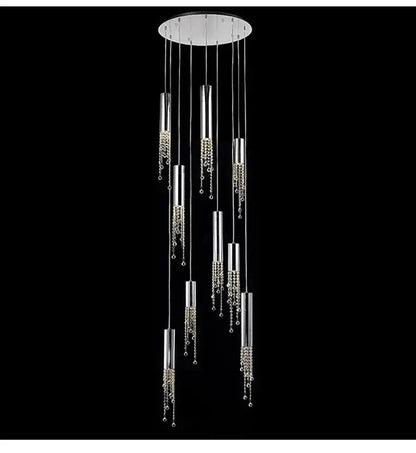 Modern chrome crystal led chandelier staircase cascading light
