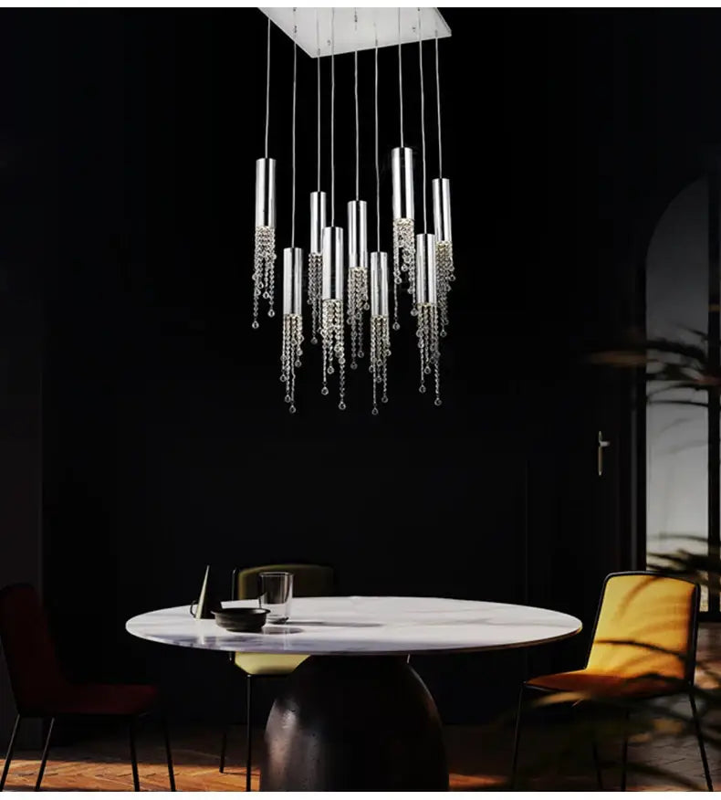Modern chrome crystal led chandelier staircase cascading light