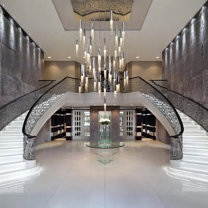 Modern chrome crystal led chandelier staircase cascading light