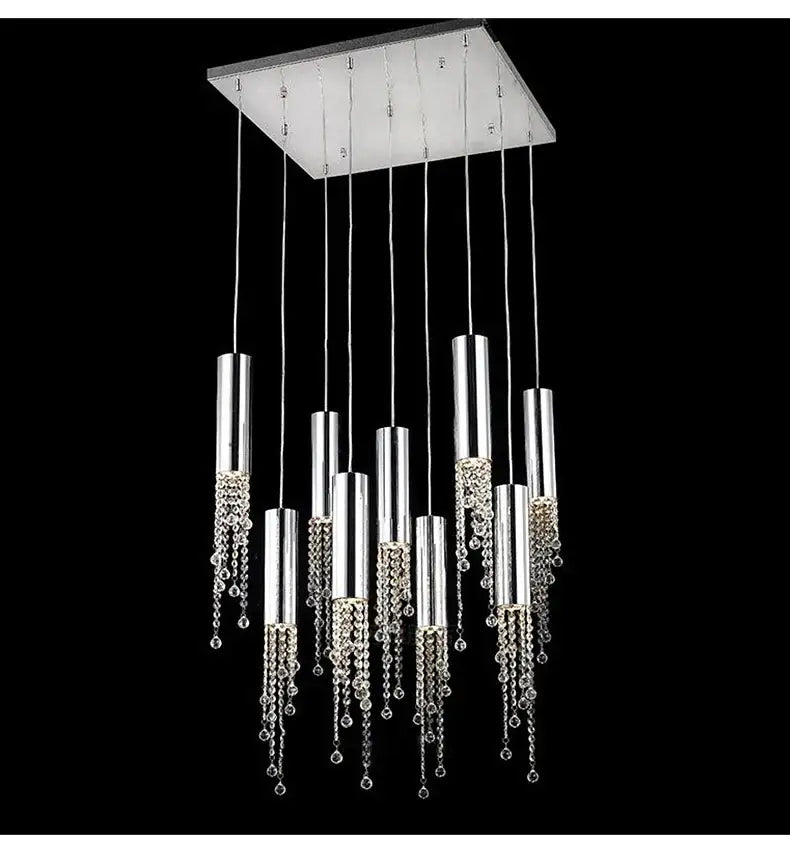 Modern chrome crystal led chandelier staircase cascading light