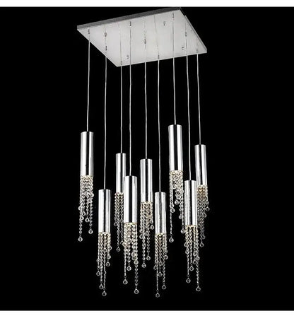 Modern chrome crystal led chandelier staircase cascading light