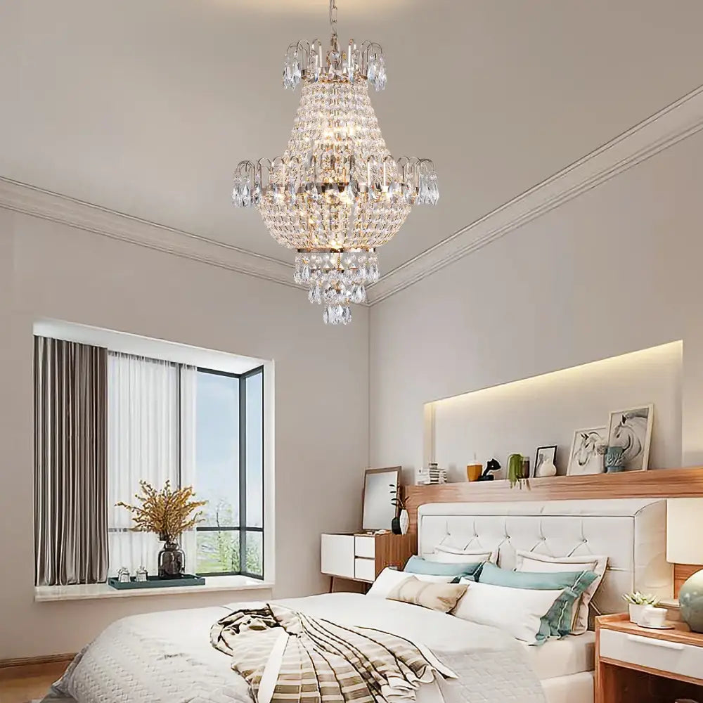 Luxury retro crystal chandelier brass dining room 7-light fixture