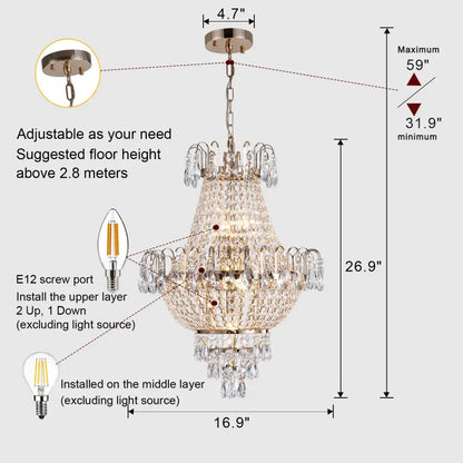 Luxury retro crystal chandelier brass dining room 7-light fixture