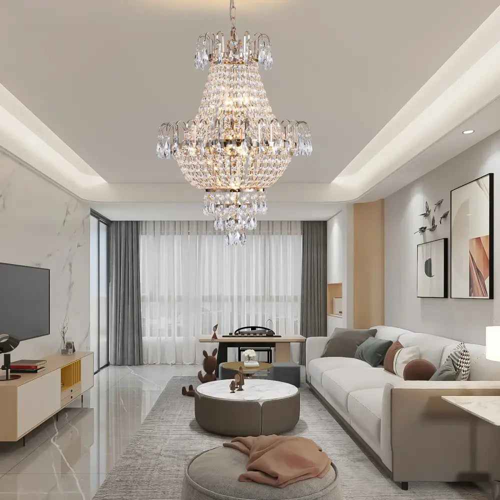Luxury retro crystal chandelier brass dining room 7-light fixture