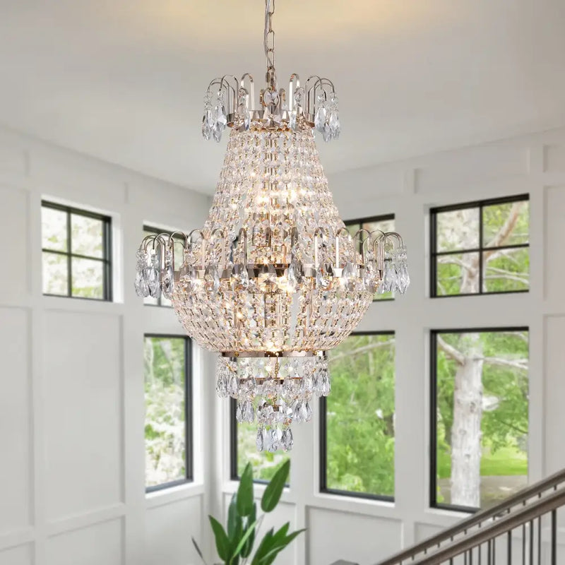Luxury retro crystal chandelier brass dining room 7-light fixture