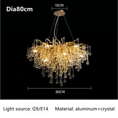Luxury gold branch crystal chandelier dining room pendant light