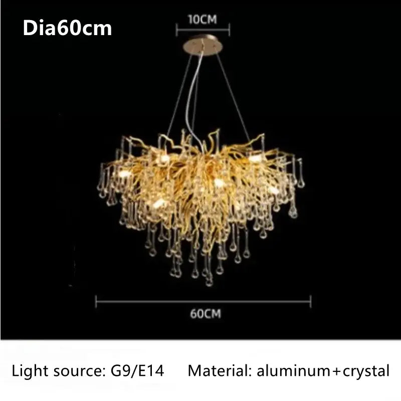 Luxury gold branch crystal chandelier dining room pendant light