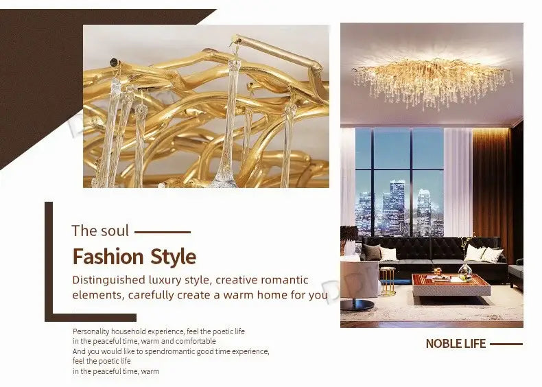 Luxury gold branch crystal chandelier dining room pendant light