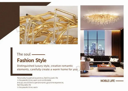 Luxury gold branch crystal chandelier dining room pendant light
